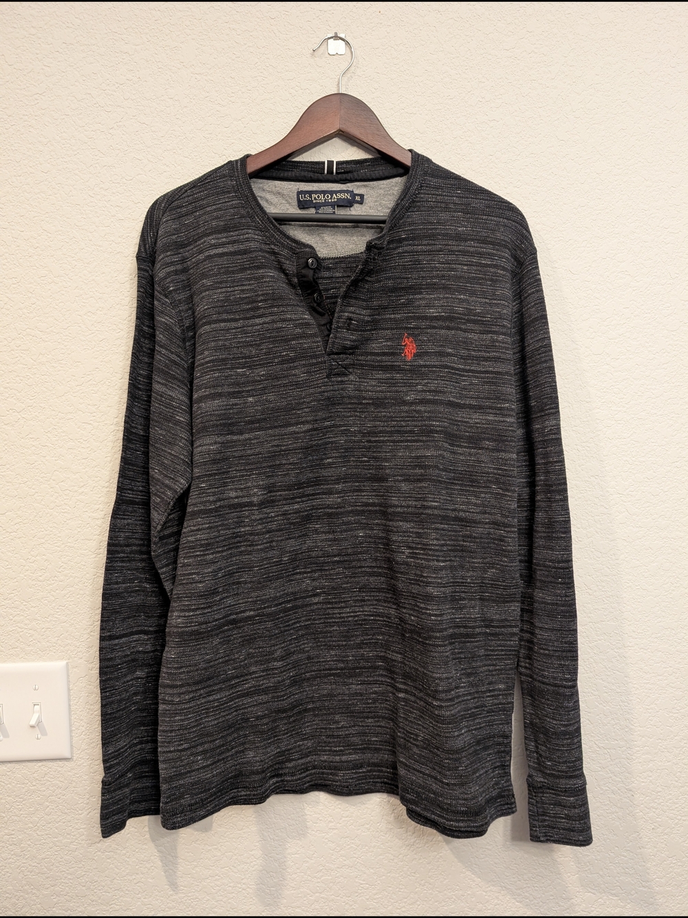 U.S. Polo Assn. Men's XL Charcoal Henley Long Sleeve Shirt